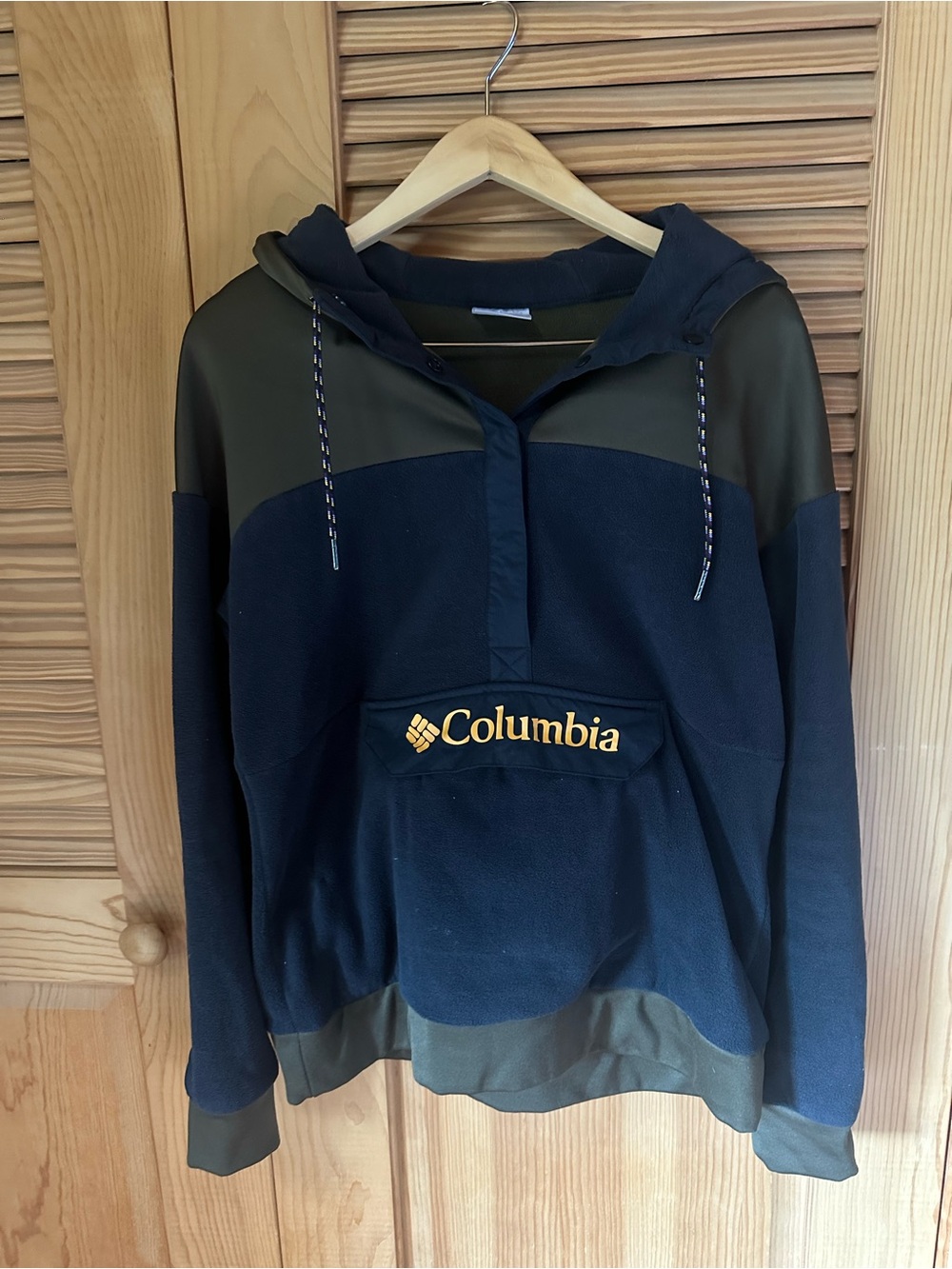 Columbia Navy and Olive Hooded Pullover with Gold Logo